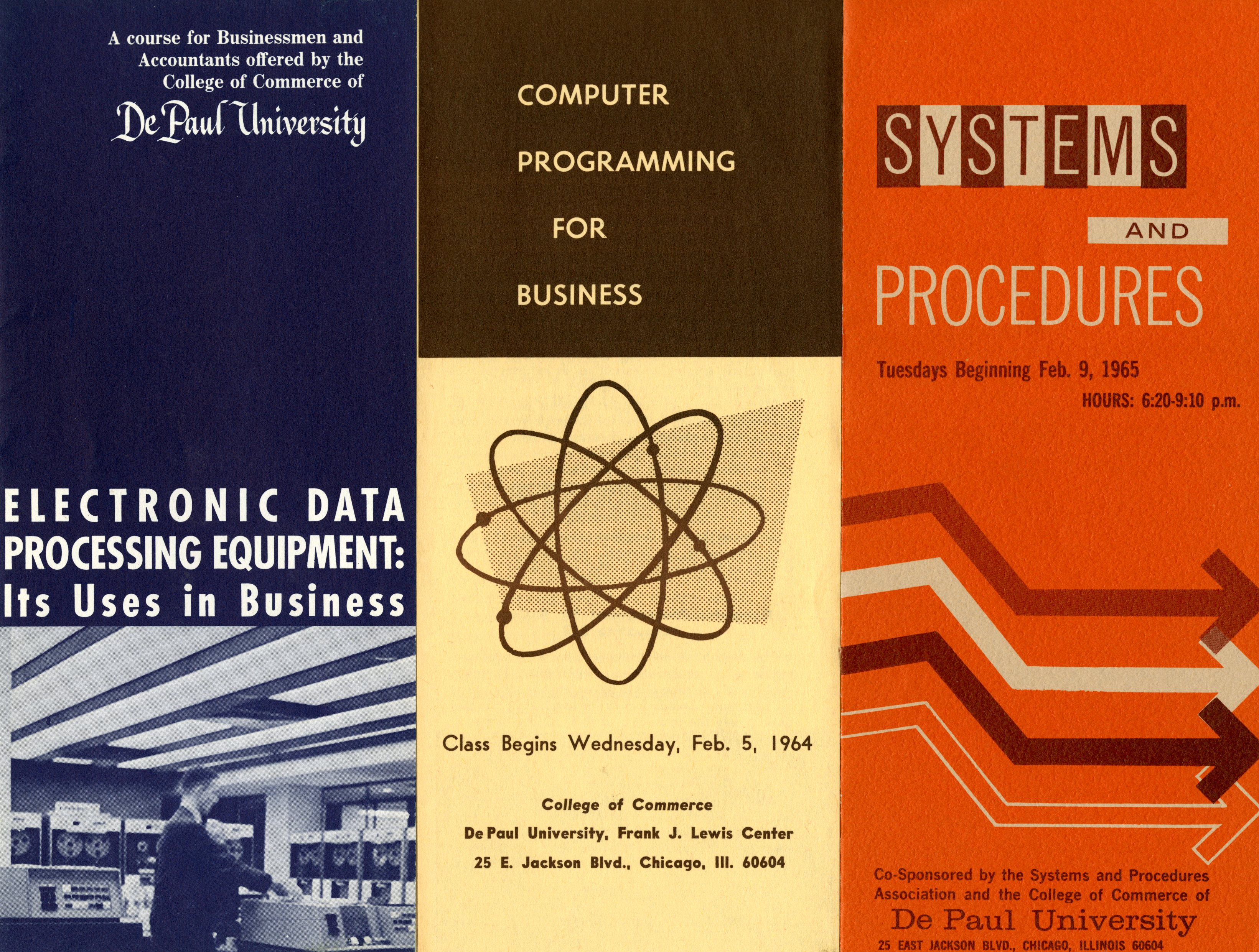 A series of brochures advertising computer science courses in the College of Commerce, 1960s