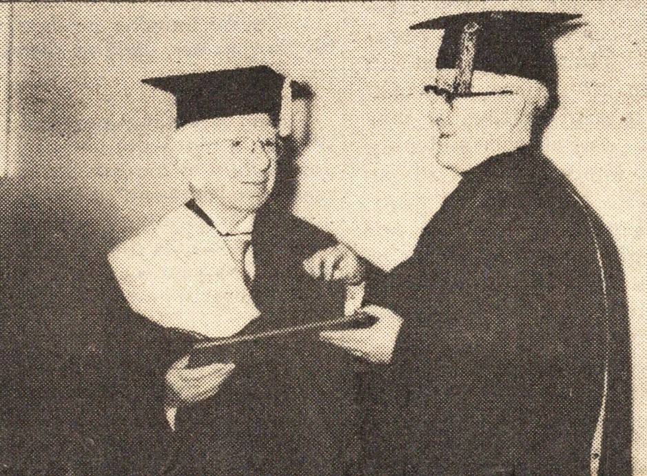 President of Ireland, Sean T. O’Kelly, receives honorary degree from University President, Rev. Comerford J. O’Malley, 1959.