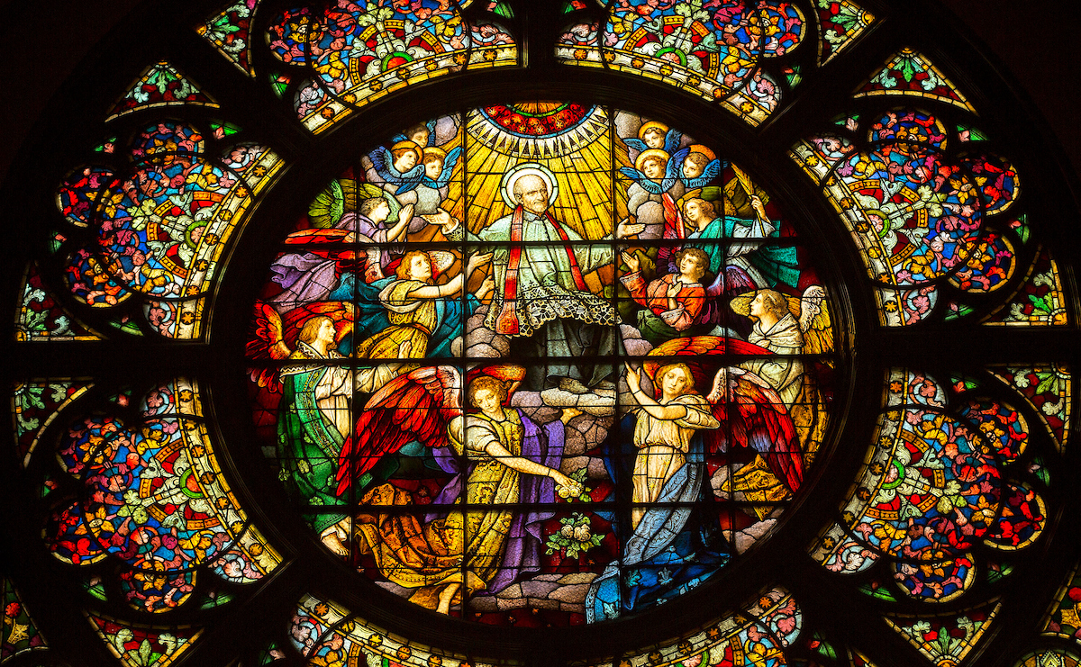Stained-glass window at the St. Vincent de Paul Parish Church 