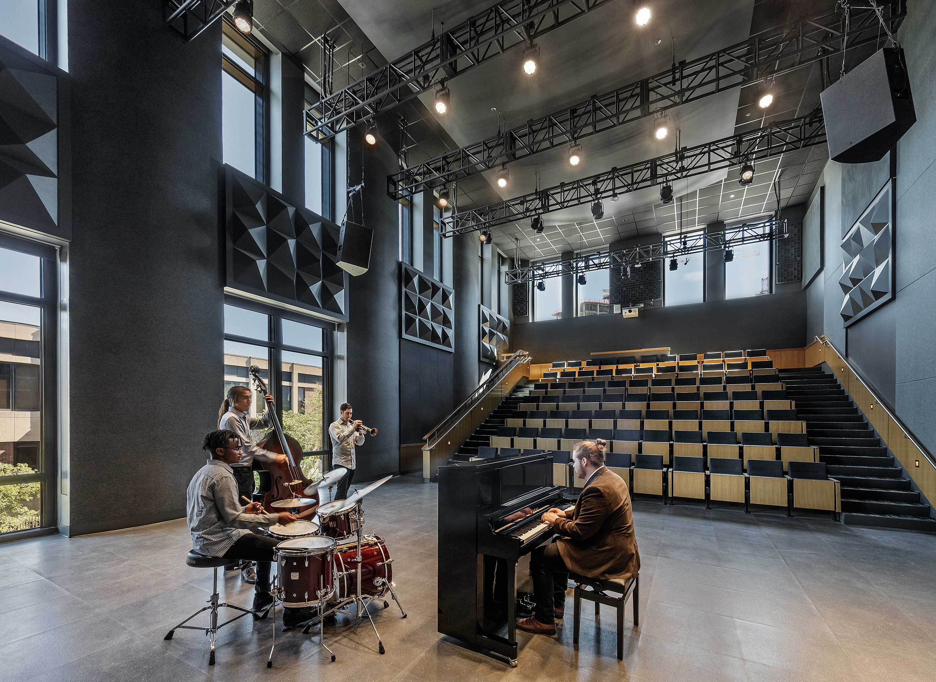 The 75-seat Mary A. Dempsey and Philip H. Corboy Jazz Hall inside the DePaul University School of Music Holtschneider Performance Center. 