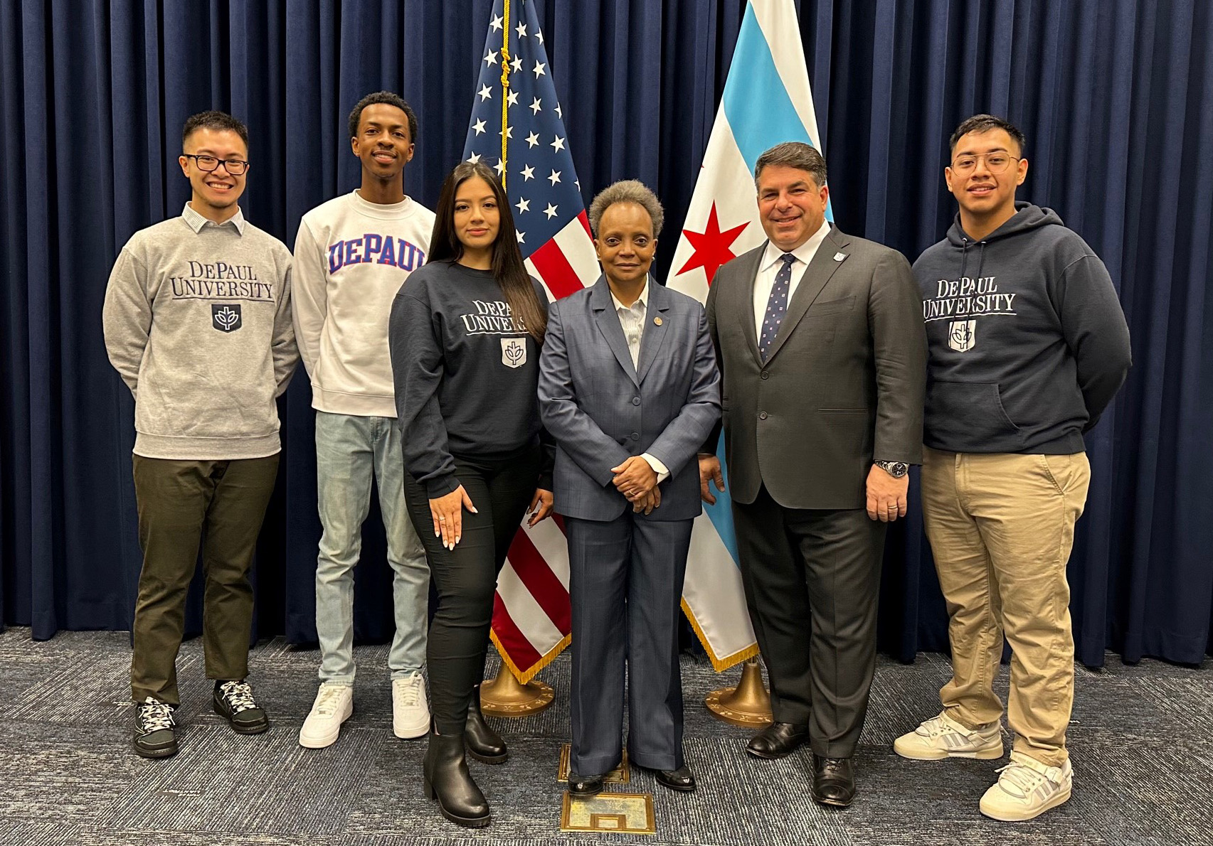 DePaul students with Lori Lightfoot and Rob Manuel