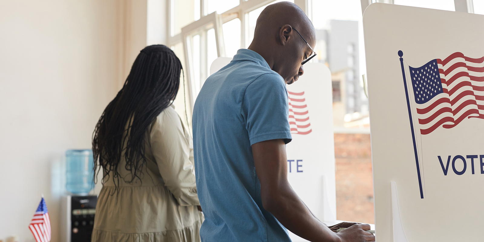 Guy in voting booth