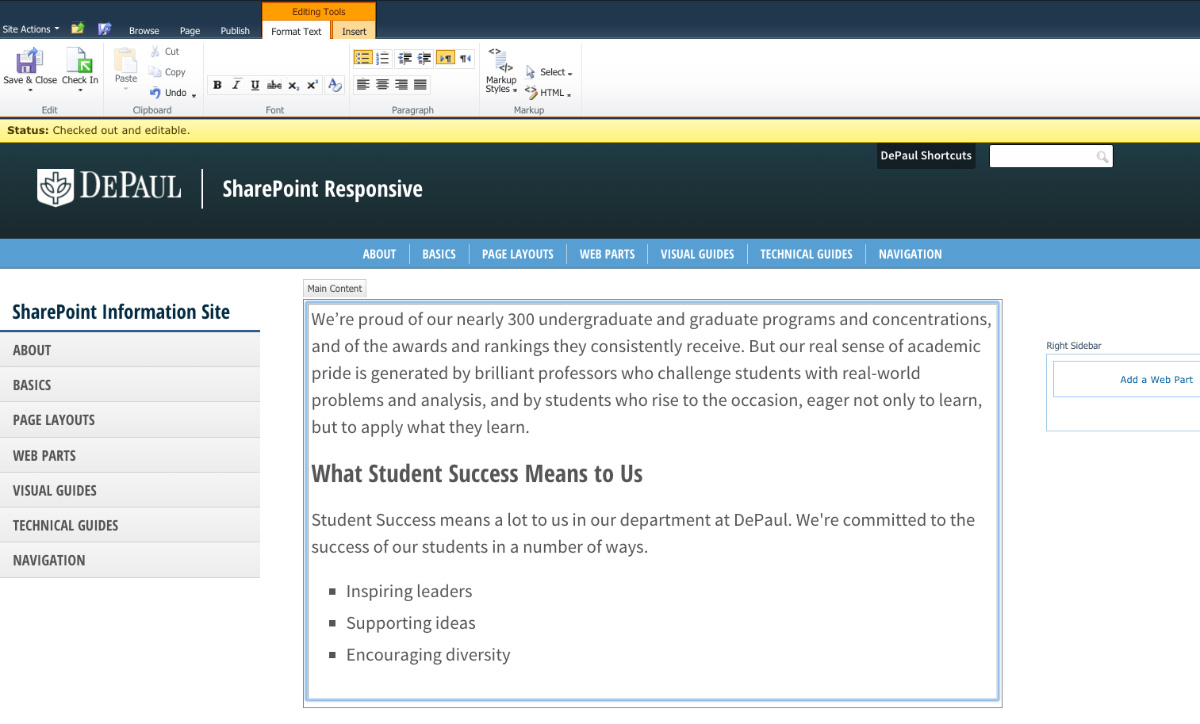 Formatting Text | Basics | SharePoint Information Site | DePaul ...