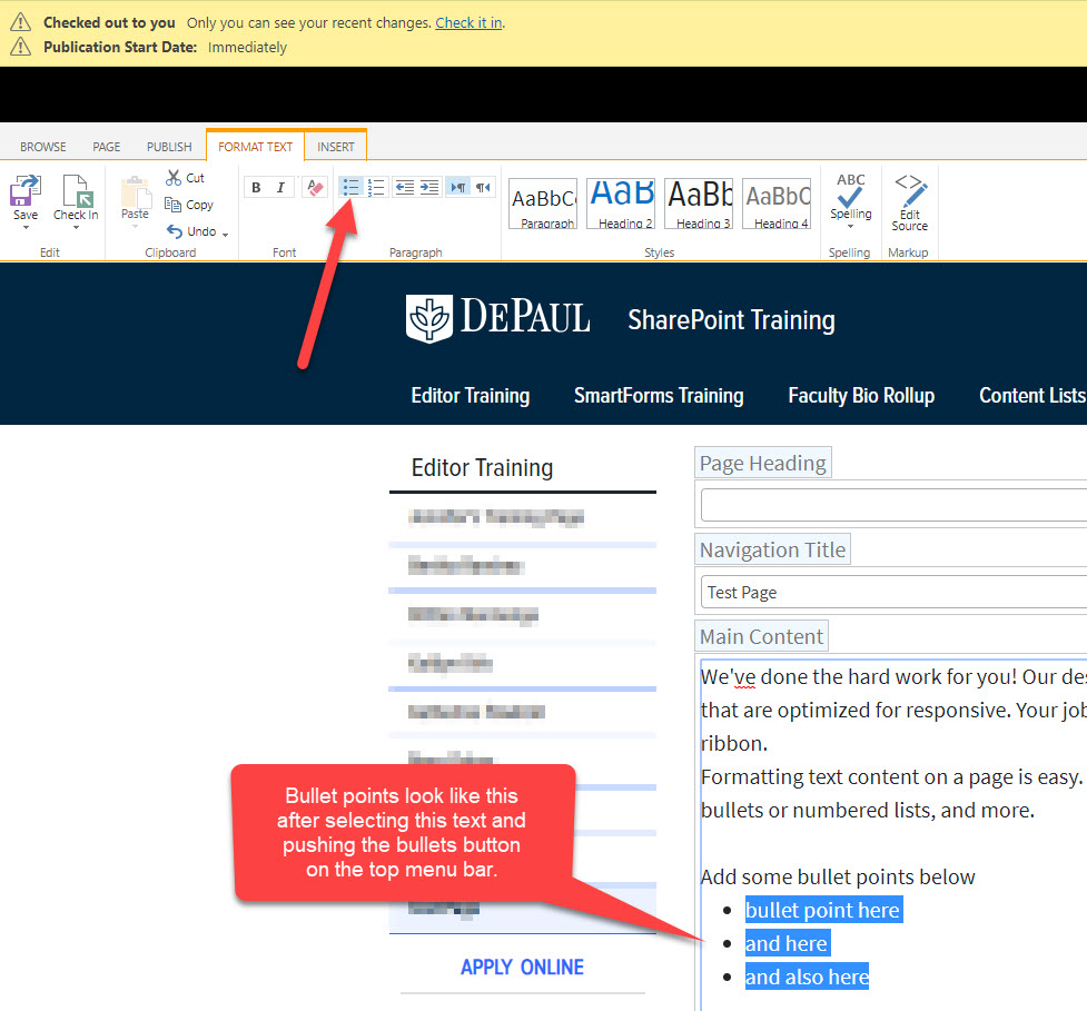 Formatting Text Basics SharePoint Responsive DePaul University Formatting Text Basics SharePoint Responsive DePaul University