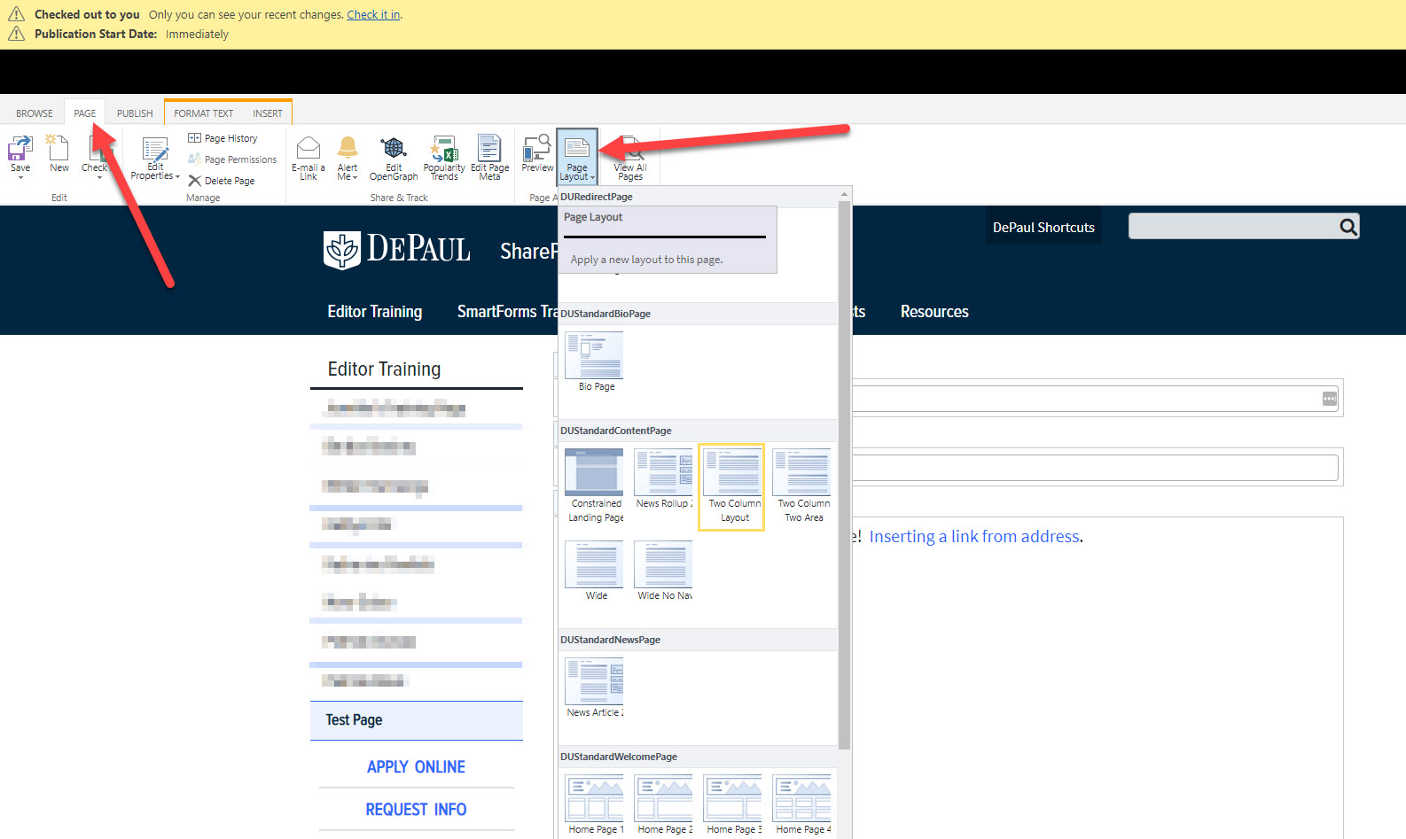 changing-the-page-layout-basics-sharepoint-responsive-depaul