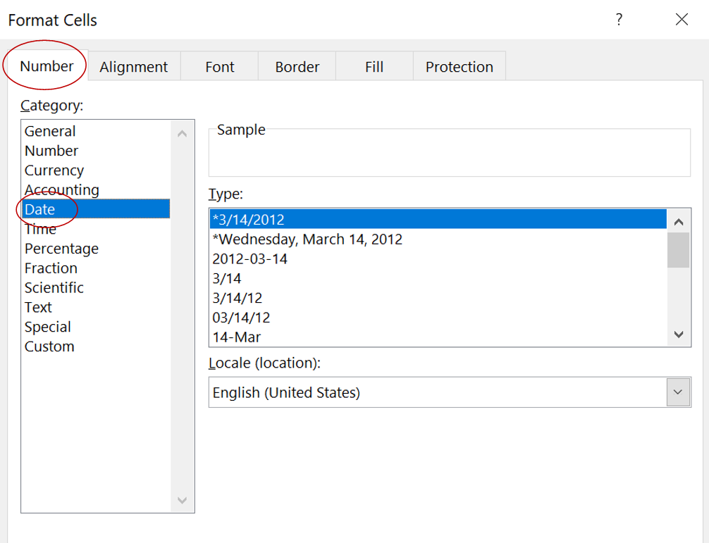 Format cells menu