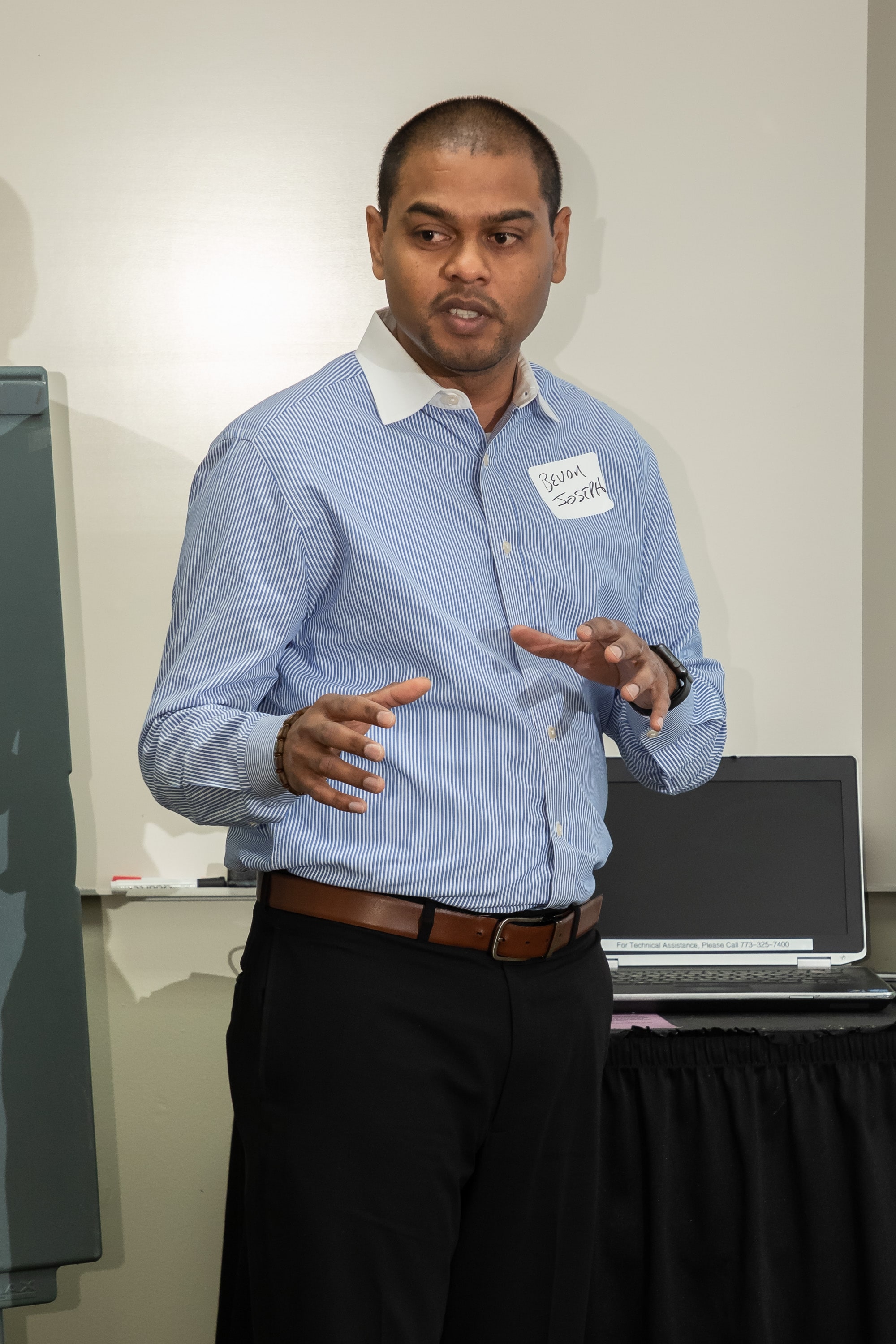 Meister Scholarship recipient Bevon Joseph gives a presentation on his non-profit, The Greenwood Project, at the 2018 Service Speaks Symposium. 