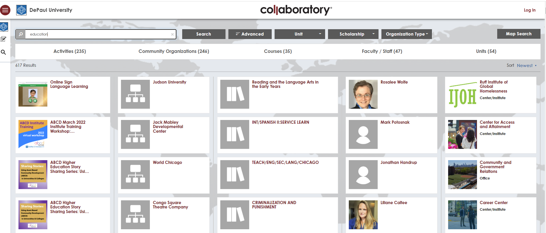 Collaboratory search - education