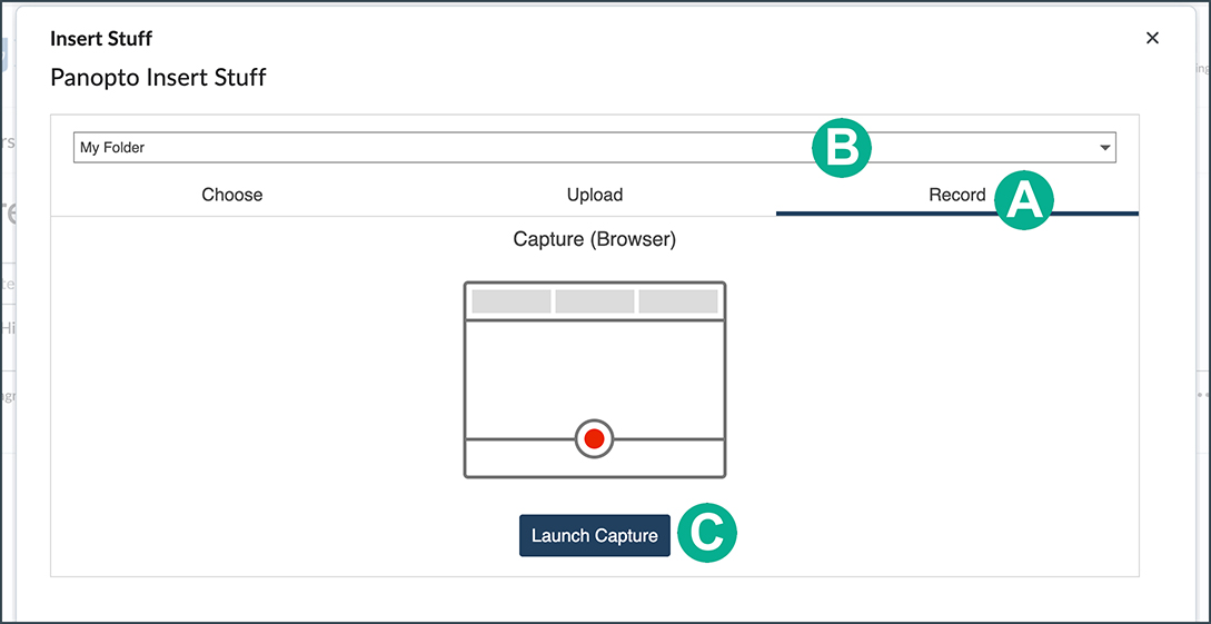 locating the record, my folder, and capture launch buttons