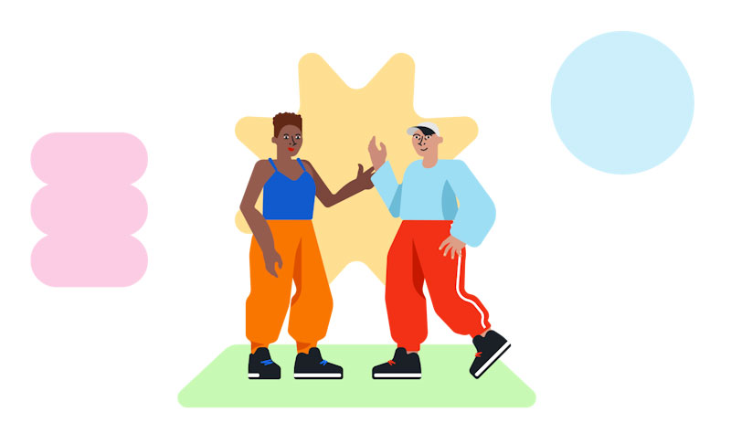 Illustration of two people facing each other and talking