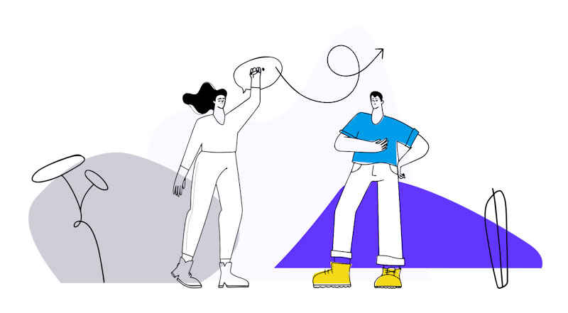 illustration of two people facing each other and motioning in conversation