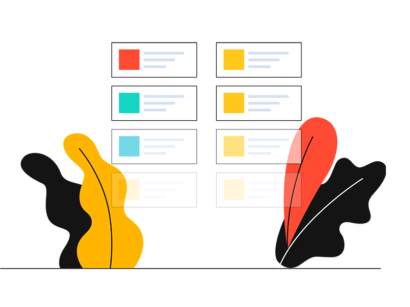 illustration of a two-column chart and leaves with contrasting colors