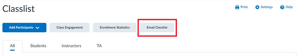 screenshot of the email classlist button