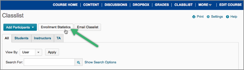 Enrollment Statistics button in the Classlist area Enrollment Statistics button in the Classlist area