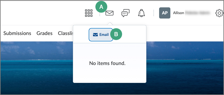 envelope icon and email button in d2l