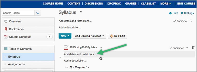 Dates options for topics