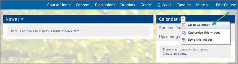 View Calendar, Go to Calendar Option View Calendar, Go to Calendar Option