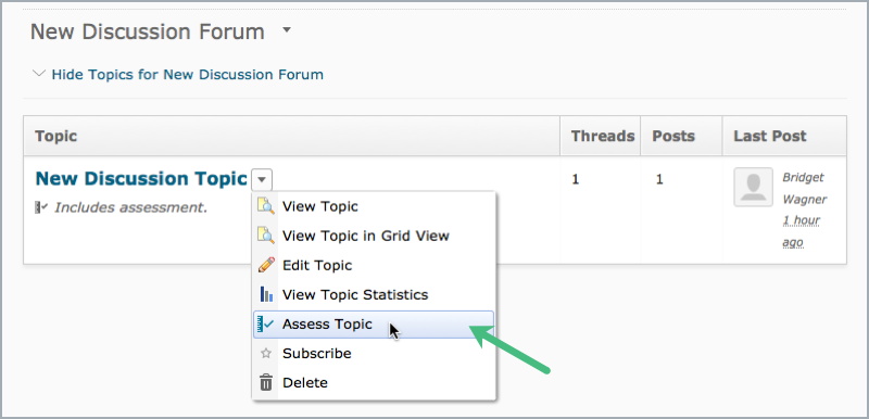 Access assess topic area from discussion topic dropdown menu Access assess topic area from discussion topic dropdown menu