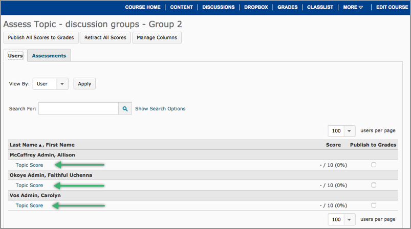 Topic Score link The Topic Score link for assessing discussions