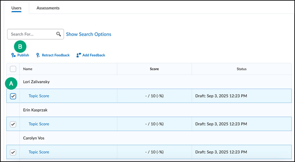 screenshot of the discussion evaluation area screenshot of the discussion evaluation area