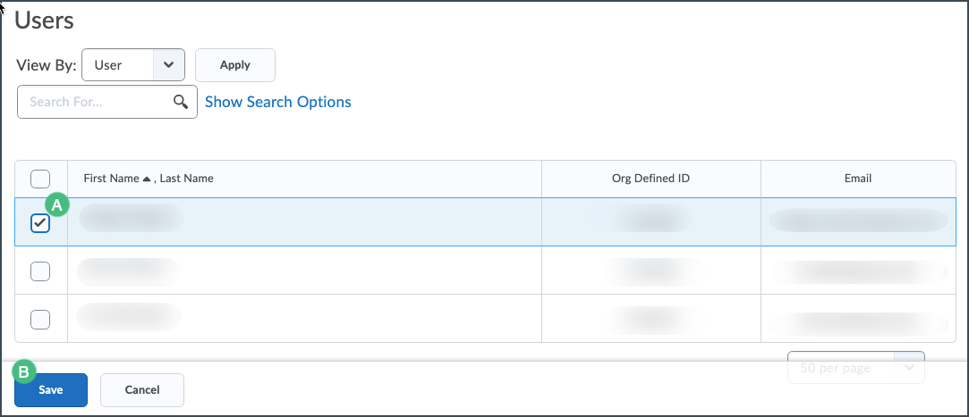 Submission folder with special access select user options highlighted Submission folder with special access select user options highlighted
