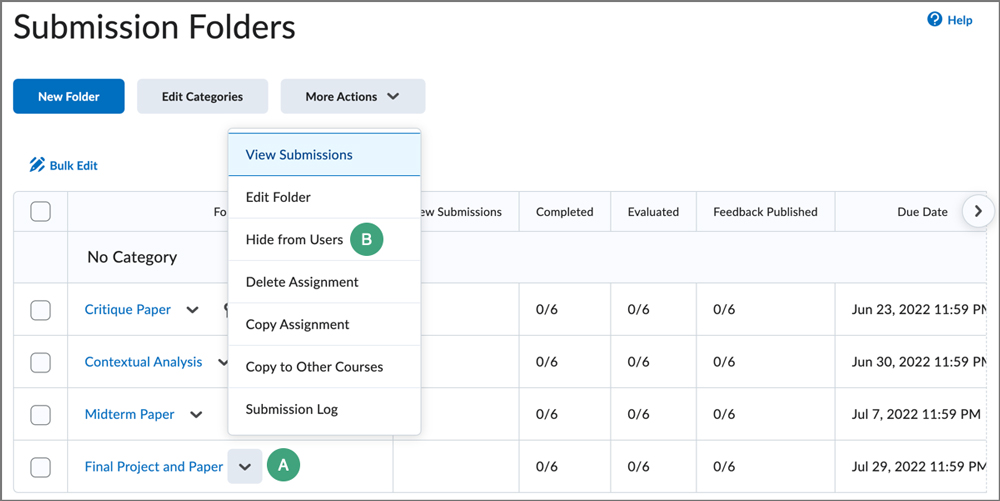 dropdown menu for submission folder