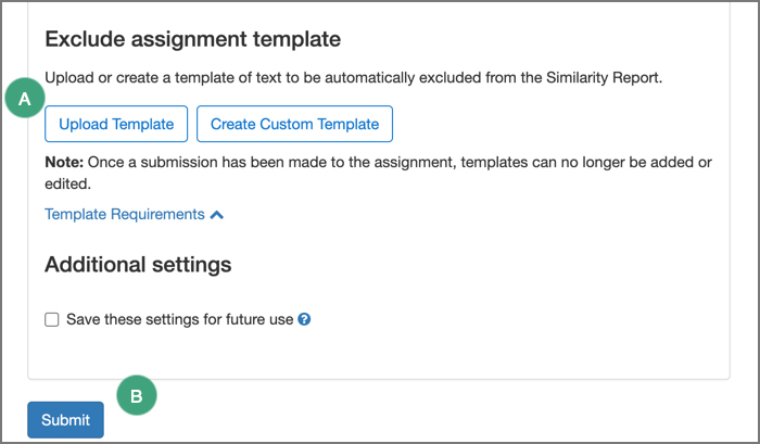 template settings on turnitin menu