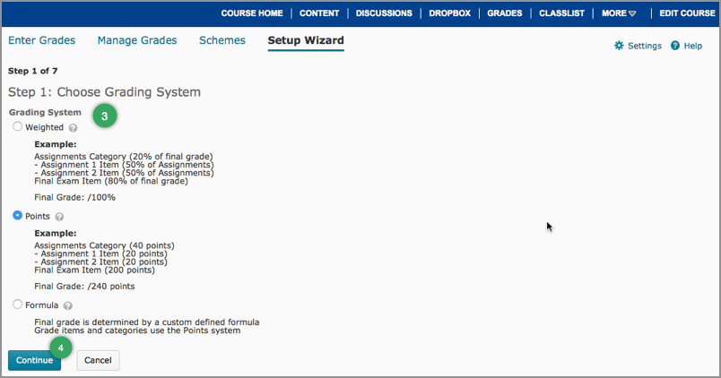 Grade system options Grade system options