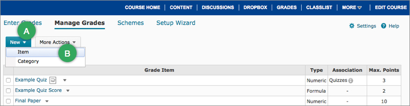 New Item in Grades area New Item in Grades area