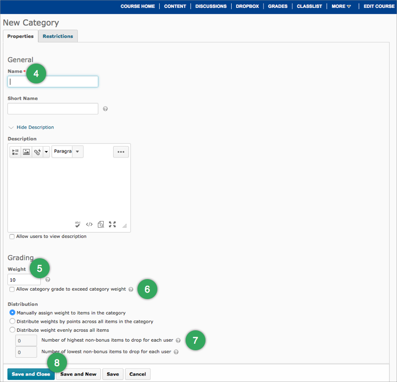 Settings for weighted grade categories Settings for weighted grade categories