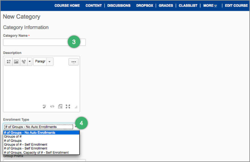 Enrollment type options for groups in D2L Enrollment type options for groups in D2L
