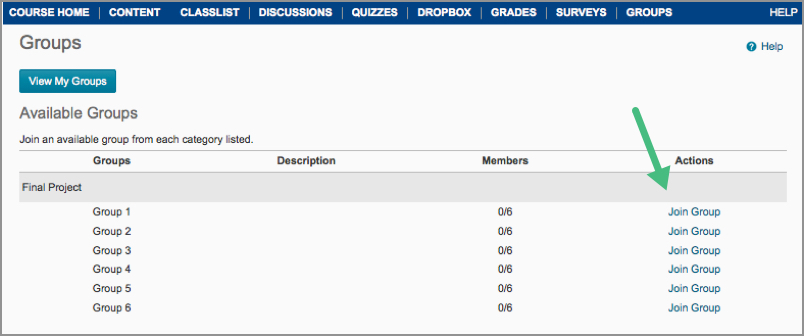Join Groups link for self enrollment in groups in D2L Join Groups link for self enrollment in groups in D2L