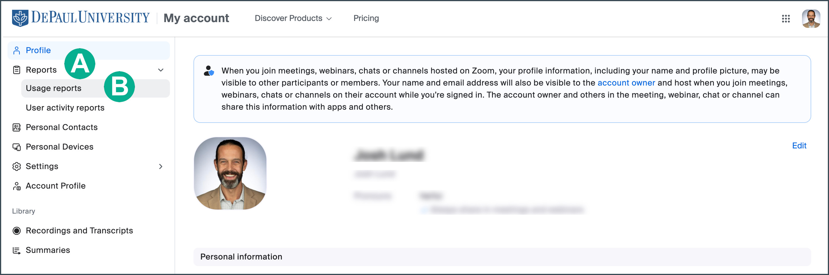 locating user reports in the zoom profile