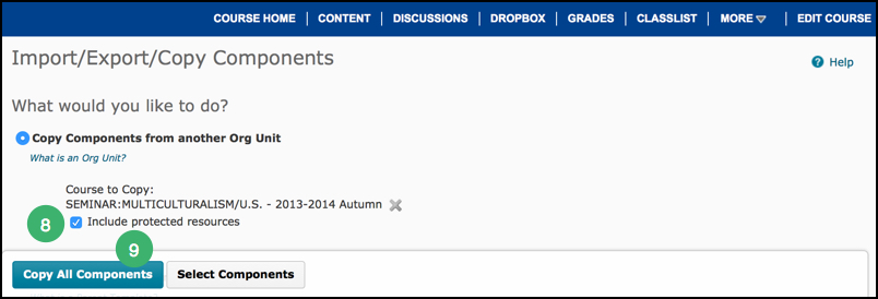 Copy All Course Components button Copy All Course Components button