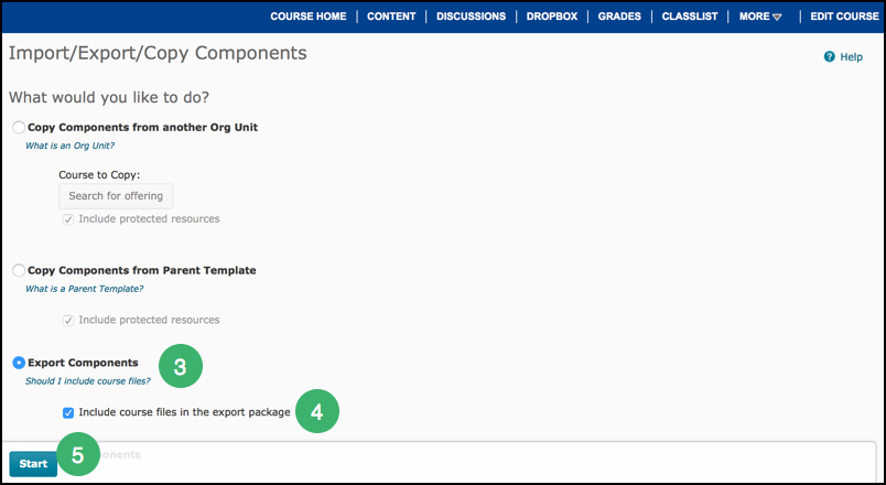 Export Components options Export Components options