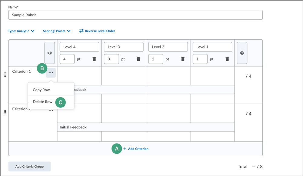add or delete rubric row add or delete rubric row