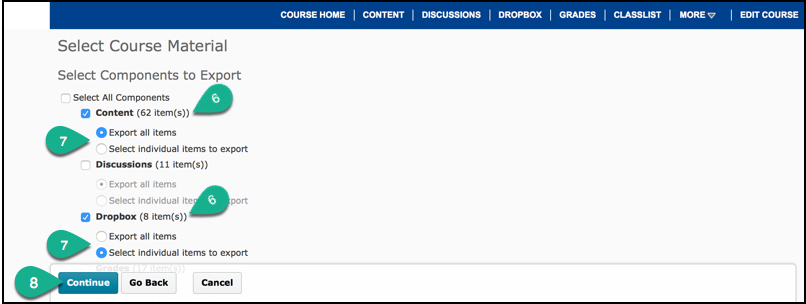 Select components to export Select components to export