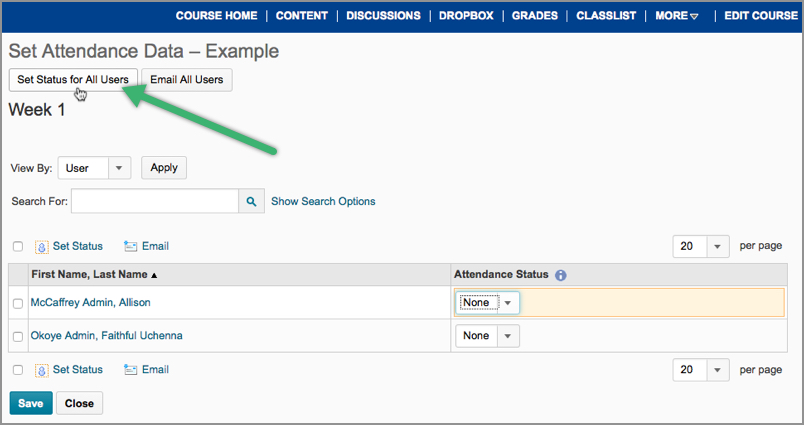 Set All Attendance Status button Set All Attendance Status button