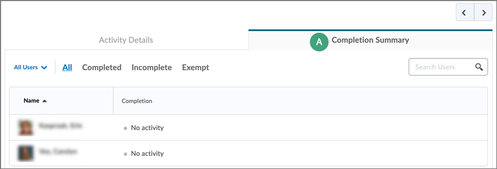 tab to select for completion summary