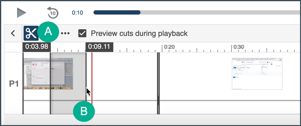 cut tool and cutting a section of a video