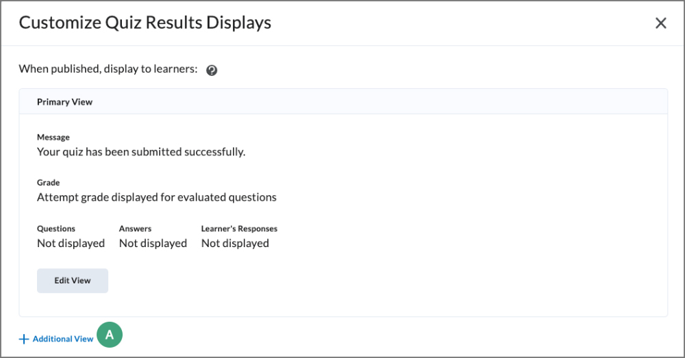 screenshot of quiz display options with label on add additional view