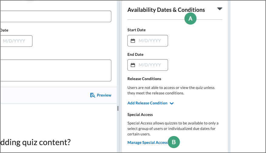screenshot of the availability dates and conditions tab expanded