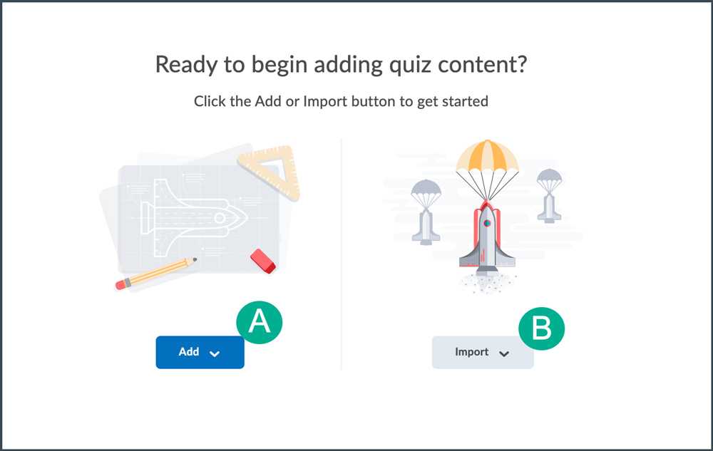 add and import buttons during quiz creation