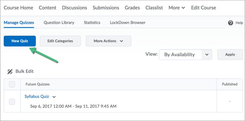 Creating New Quizzes In D2L | Quizzes | Tools | Desire2Learn ...
