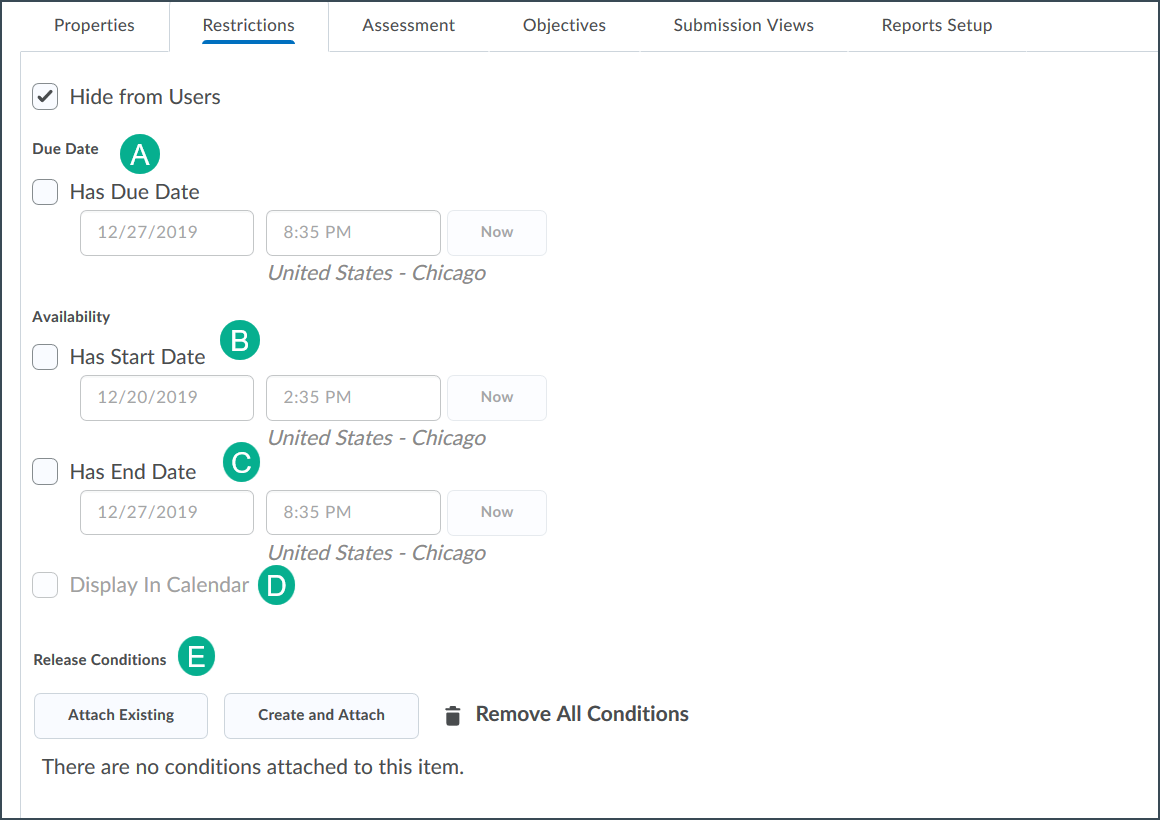 Listing of the different restrictions available to be set. Listing of the different restrictions available to be set.