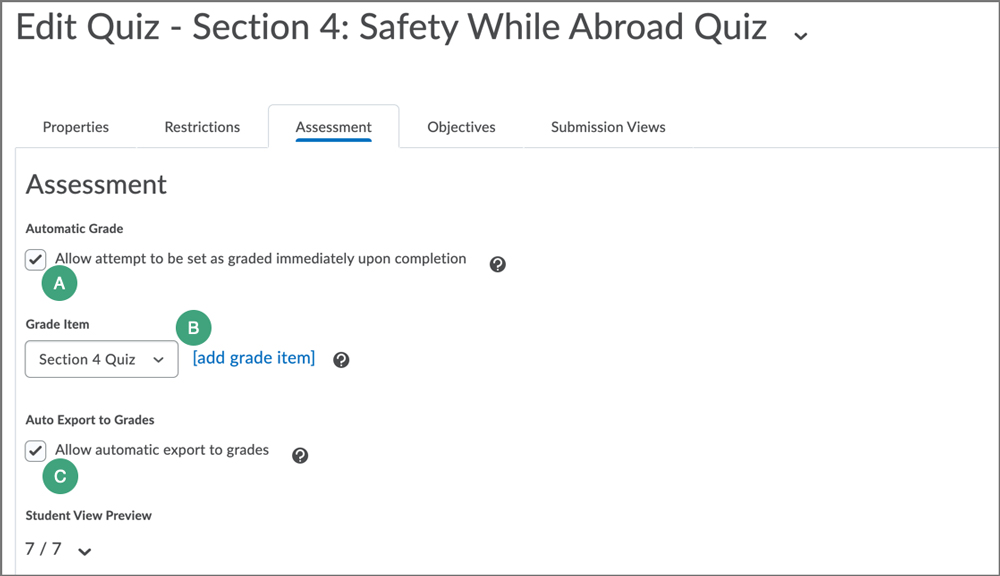 edit quiz assessment settings edit quiz assessment settings