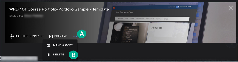 delete template button