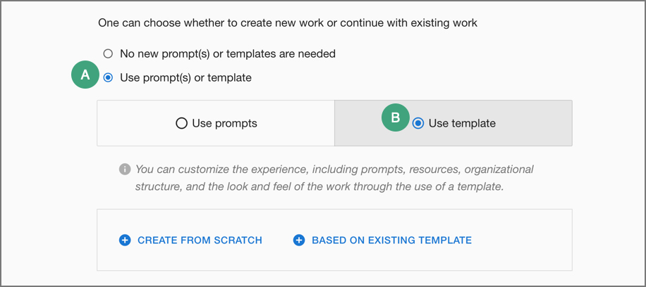 screenshot of a section of a digication page with labels on the options outlined in the steps