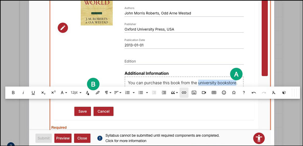 screenshot of the required text area