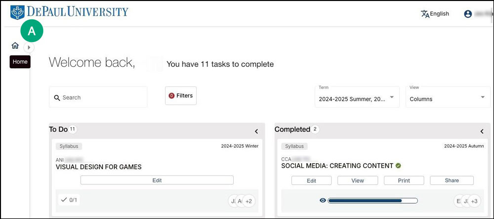 screenshot of simple syllabus home page